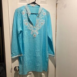 Barbara Gerwit 
Blue Embellished Mandarin Collar Tunic